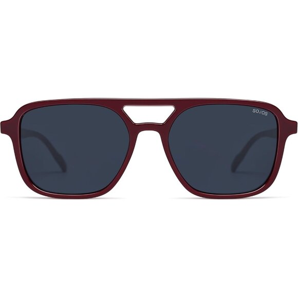 Sojos Women Mens Red Frame Trendy Rectangle Retro Aviator Shades Sunglasses - Picture 2 of 6
